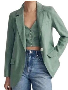Madewell Womens S The Larsen Blazer 100% Linen in Trellis Green